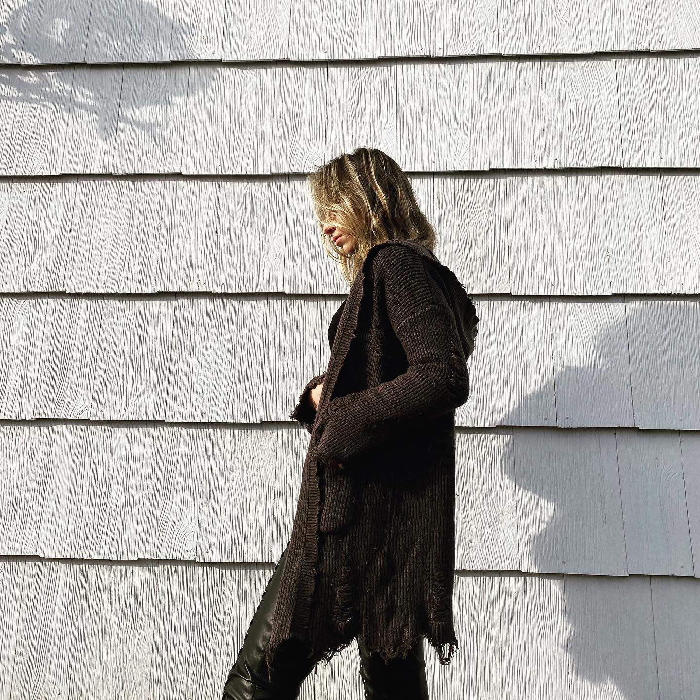 Shredded hooded sweater jacket