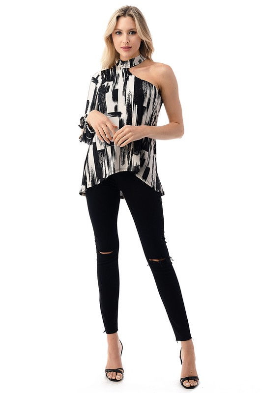 Thumbnail: Black and White One Shoulder top