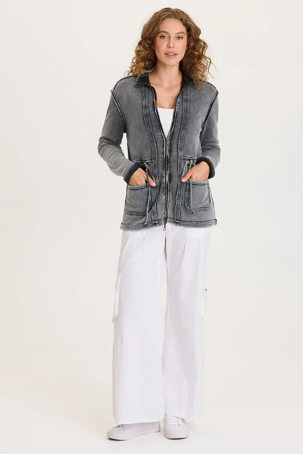 Thumbnail: XCVI LEMONT CINCHABLE FLEECE JACKET  In Distress Wash Black
