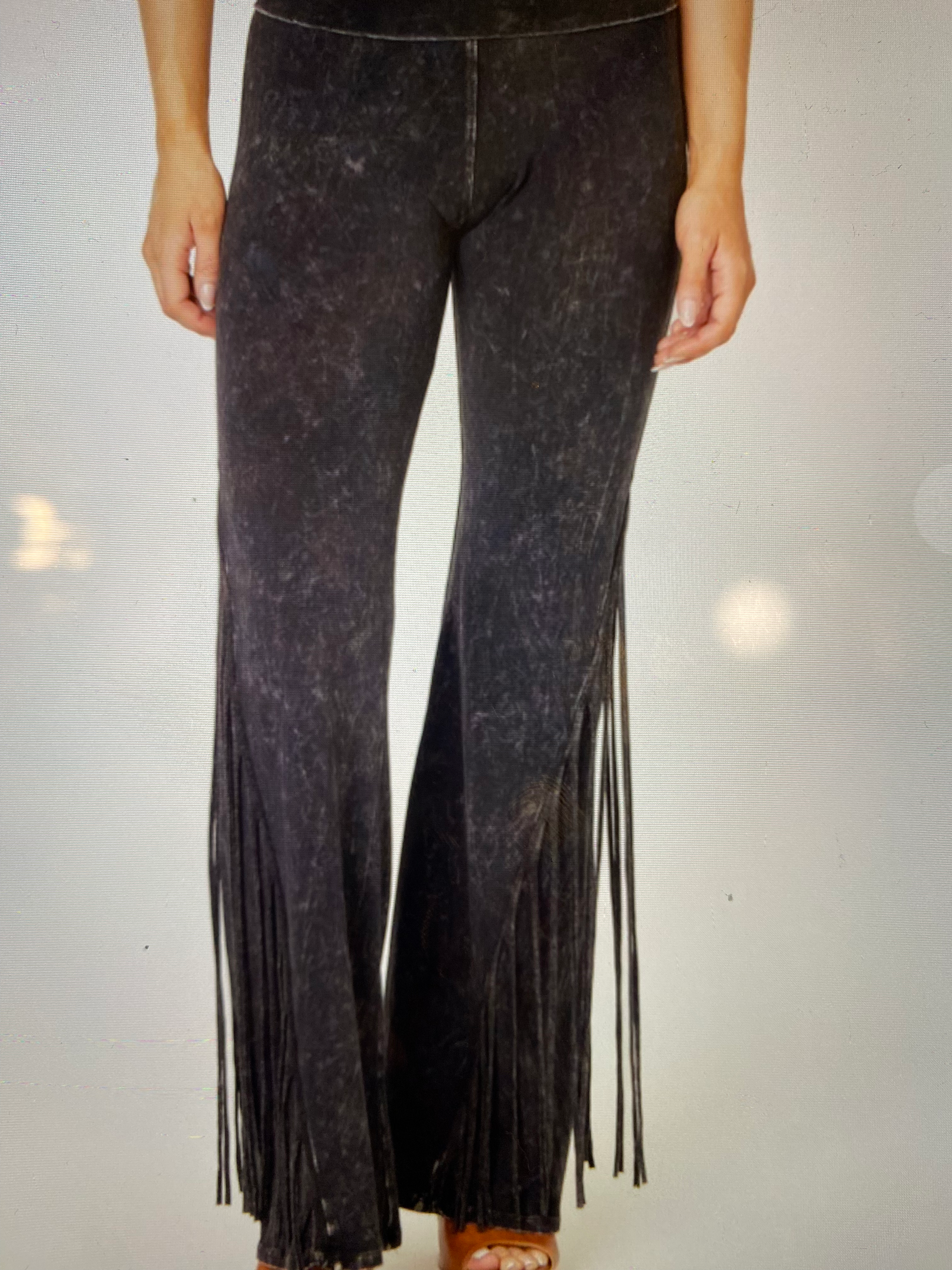 Tparty distressed black fringe flare pants