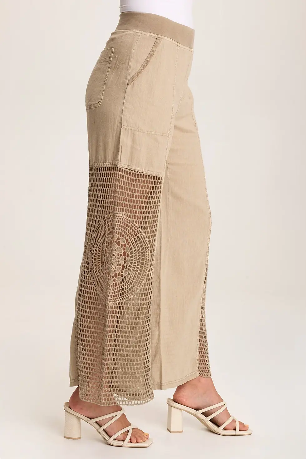 Thumbnail: XCVI TANGENT LINEN/CROCHET WIDE LEG PANT  In Tanglewood Pigment