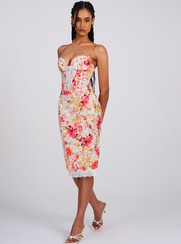 Thumbnail: Floral Print Satin Midi Dress