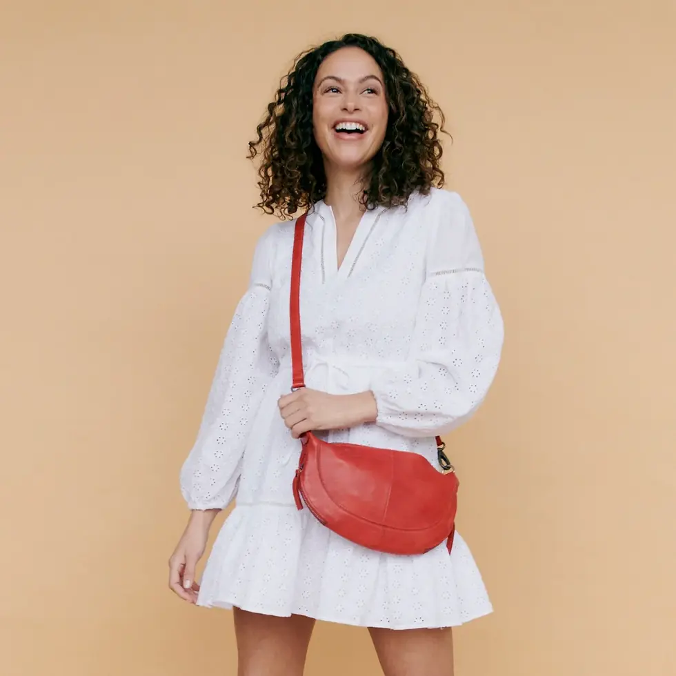 Thumbnail: Latico leather Crosby Leather Sling Bag/Crossbody Bag in moss and eggplant 