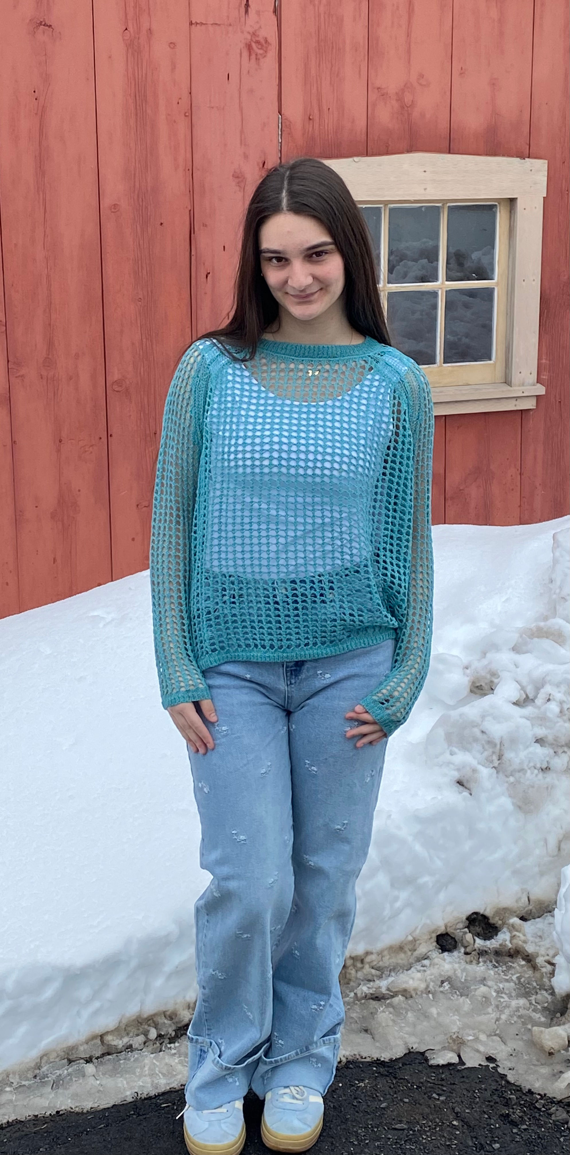 Stitchdrop turquoise mesh sweater