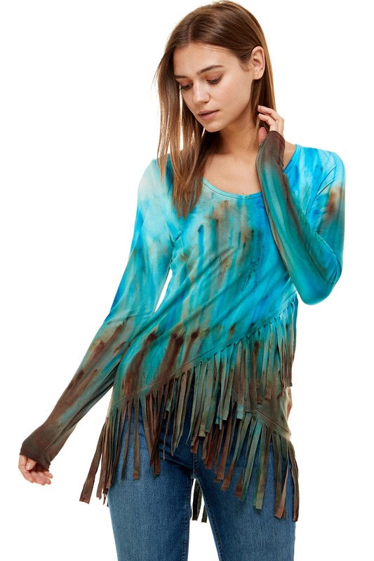 T- Party Tie Dye Fringe Top