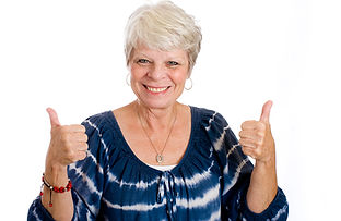 Happy, mature, white haired woman with t