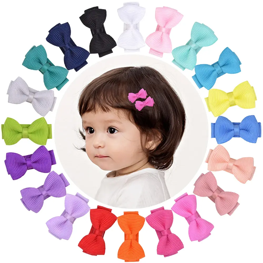 1.2 Inches Solid Colors Mini Hair Bows With Clip For Kids Girls Hairgrips Ribbon