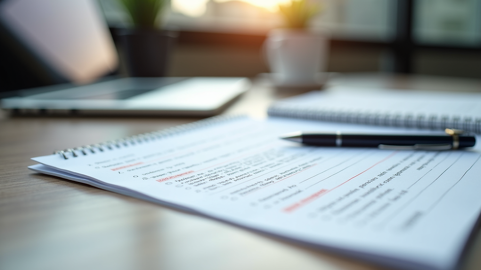 Close-up view of study materials and notes for ACCA exam preparation