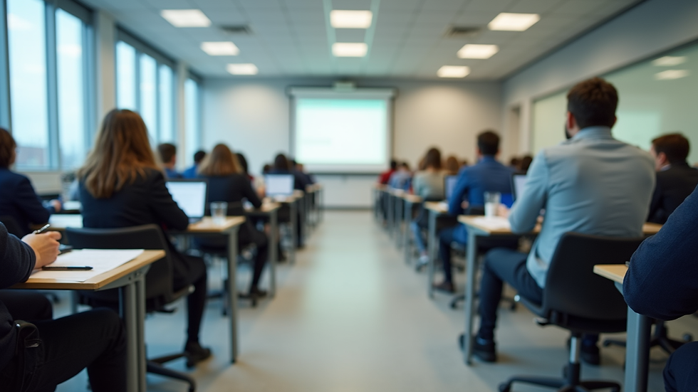 Eye-level view of a modern classroom with students studying commerce subjects