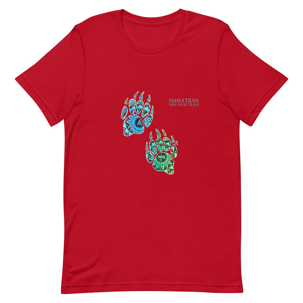 Thumbnail: Sumatran Sun Bear Team Unisex Cotton T-Shirt - Bear Paw Design