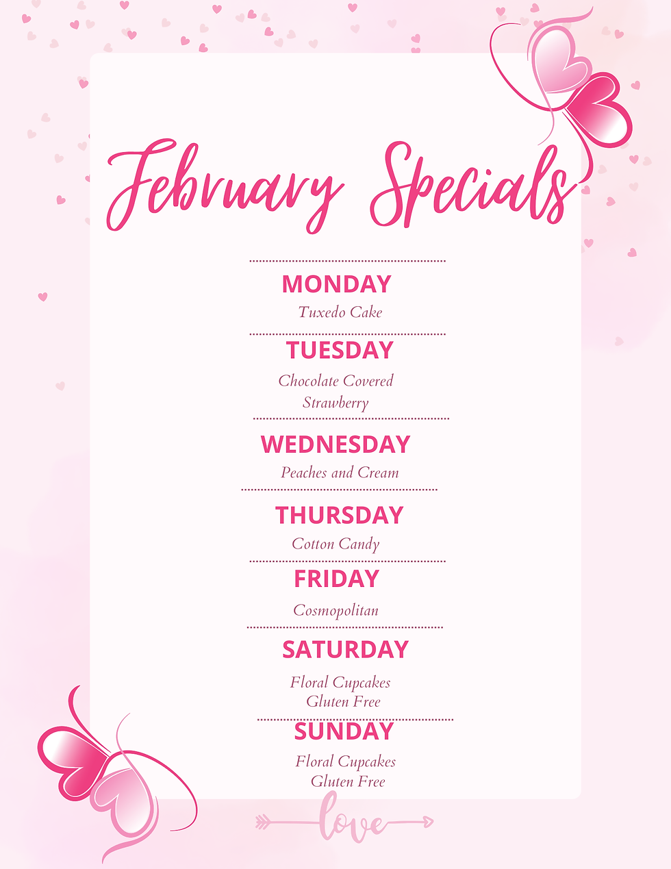 Red Pink Elegant Hearts Valentine's Day Menu