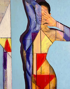 woman with blue background