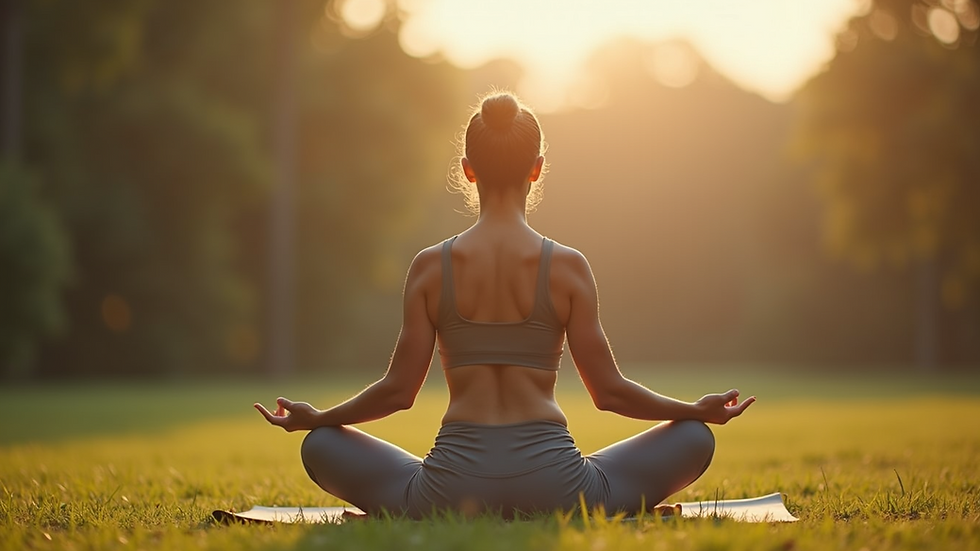 Close-up view of a person practicing yoga in a serene outdoor setting