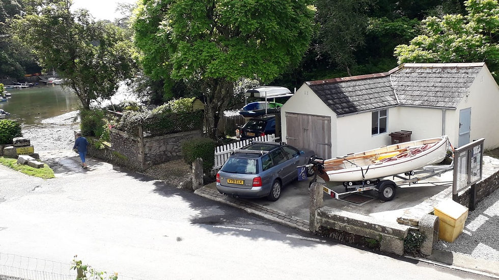 Port navas public slipway and a dinghy at navas nook hoilday cottage