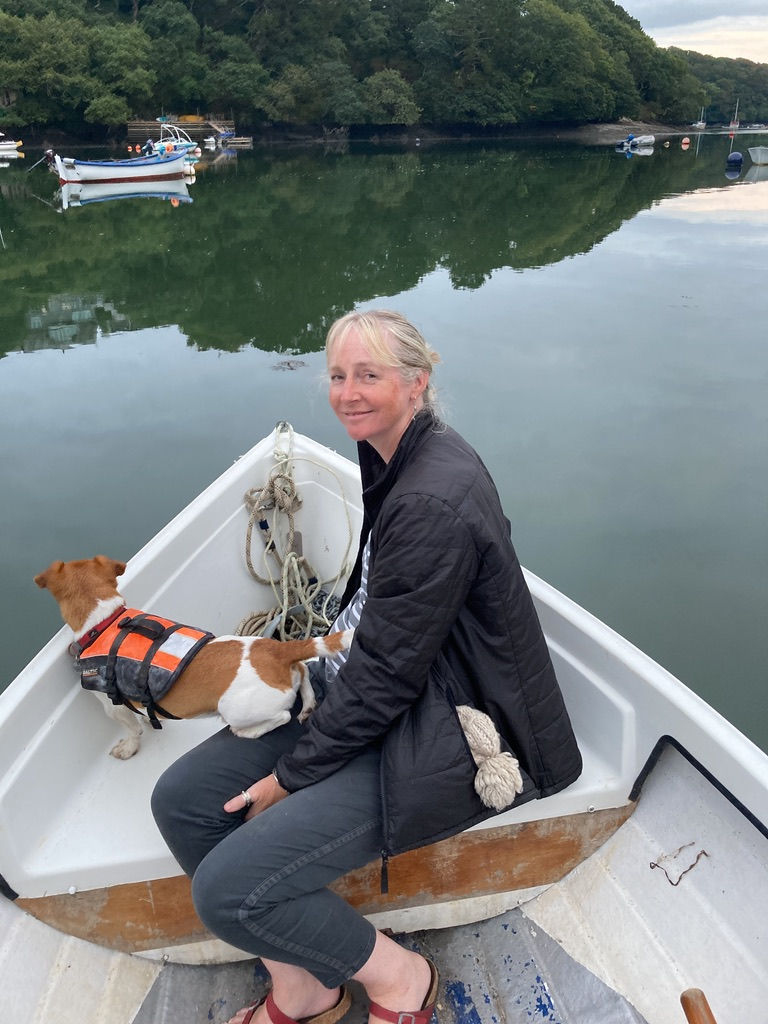 Jack Russell on a boat on the Helford River