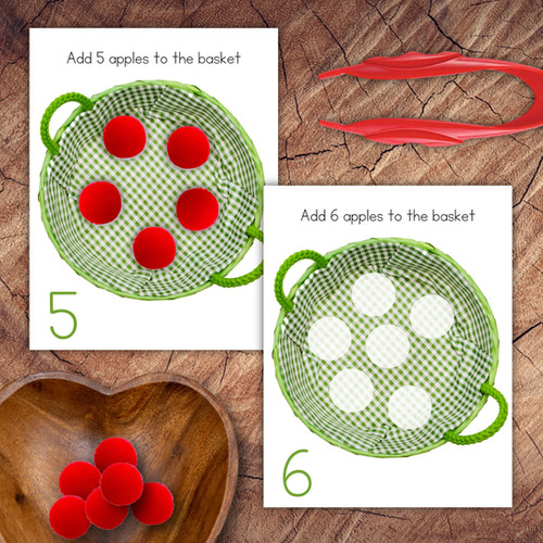 Apples in a Basket Pompom Counting Cards | Little Spark Company