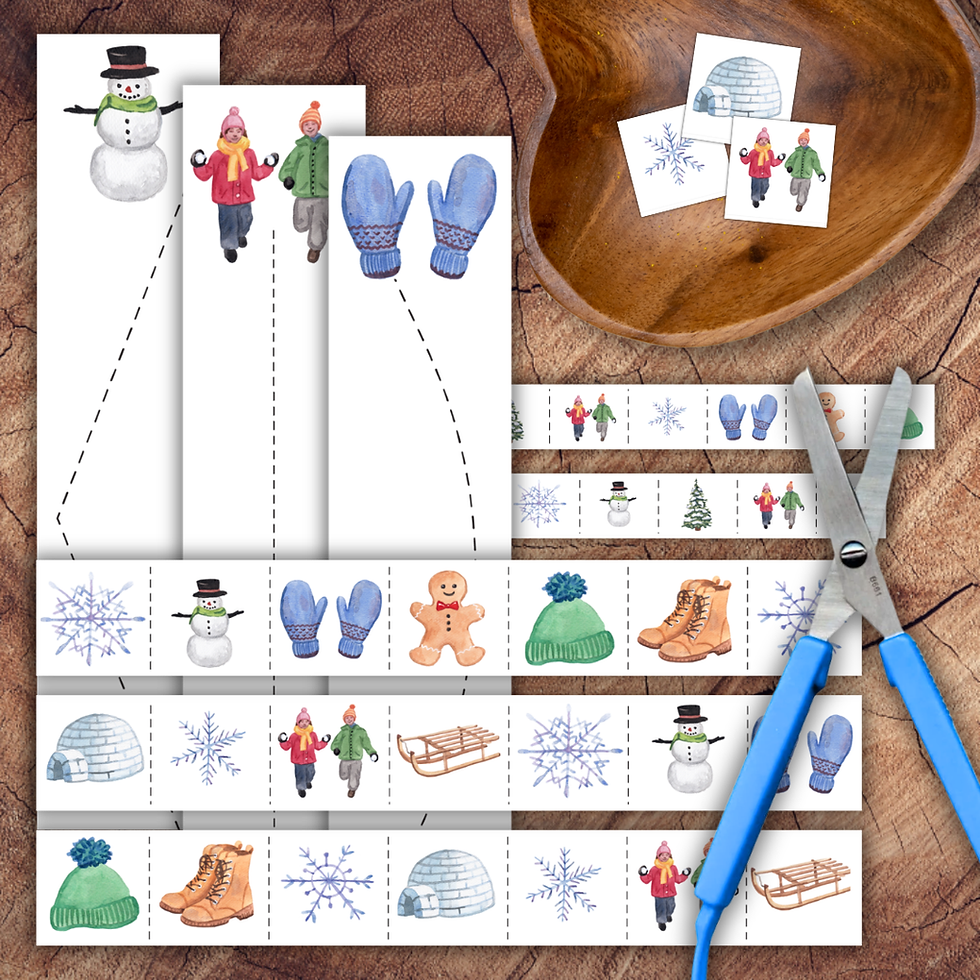 Preview of printable winter wonderland scissor strips with themed cutting and snipping activities