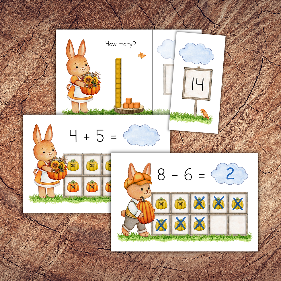 Pumpkin Bunny kindergarten math task card bundle with number sense place value and early operations activities