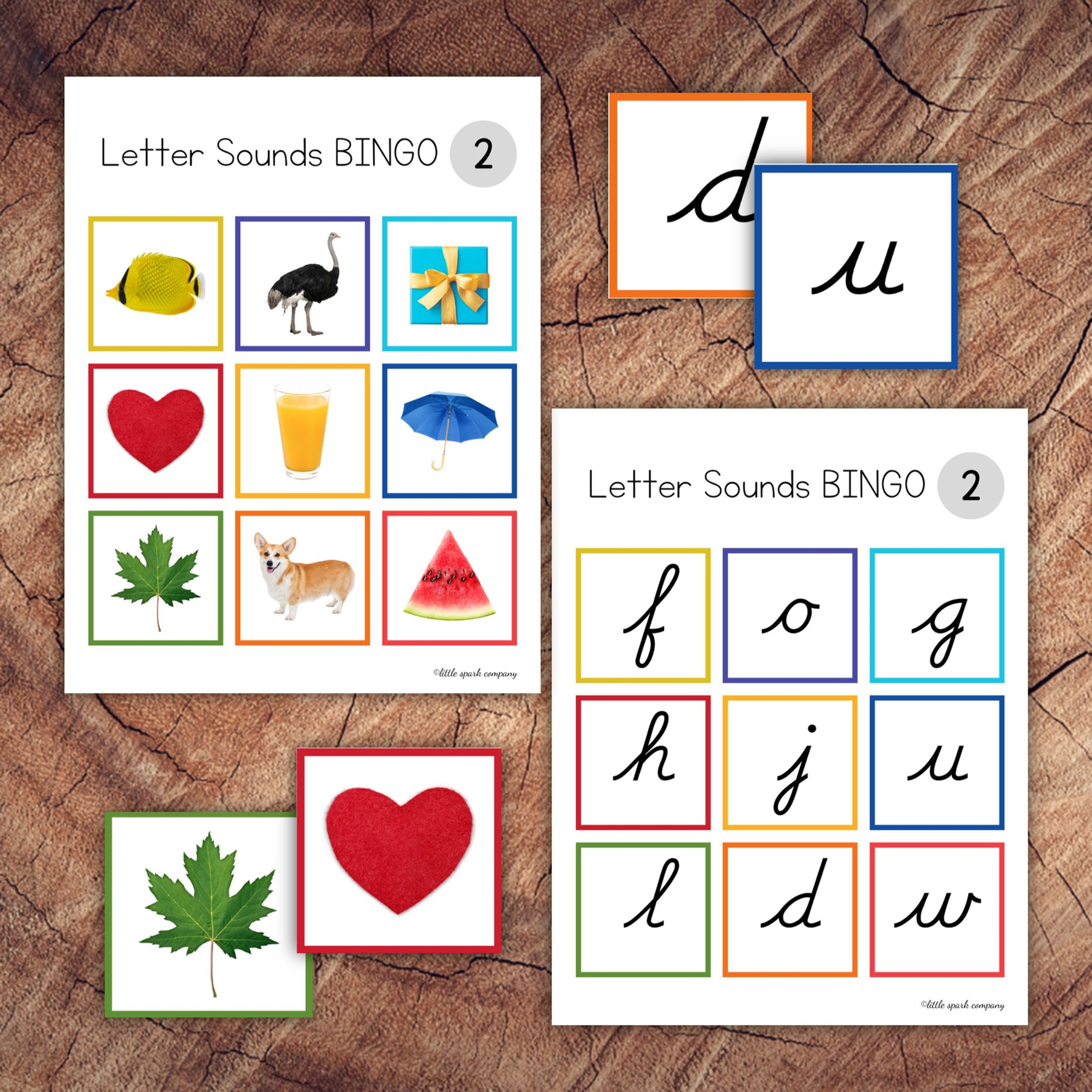 Cursive Letter Sounds Bingo Set 2, Real Images