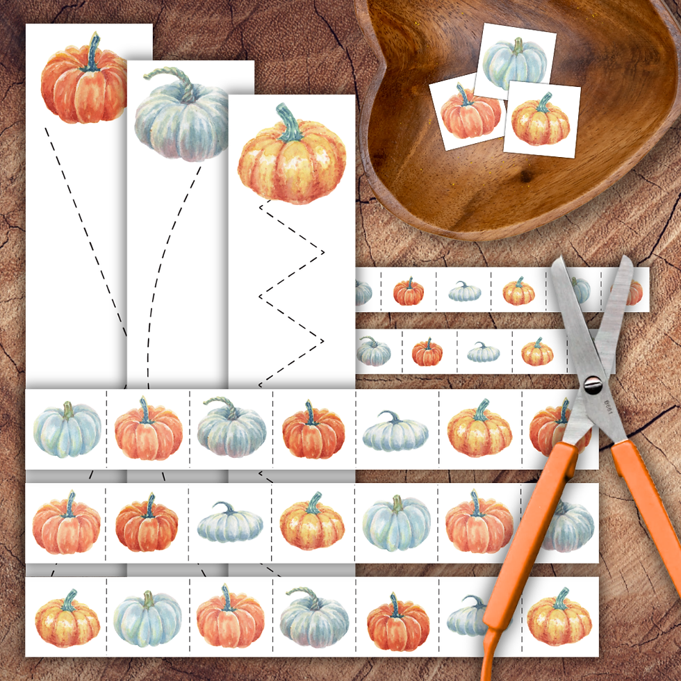 Preview of printable pumpkins scissor strips with themed cutting and snipping activities