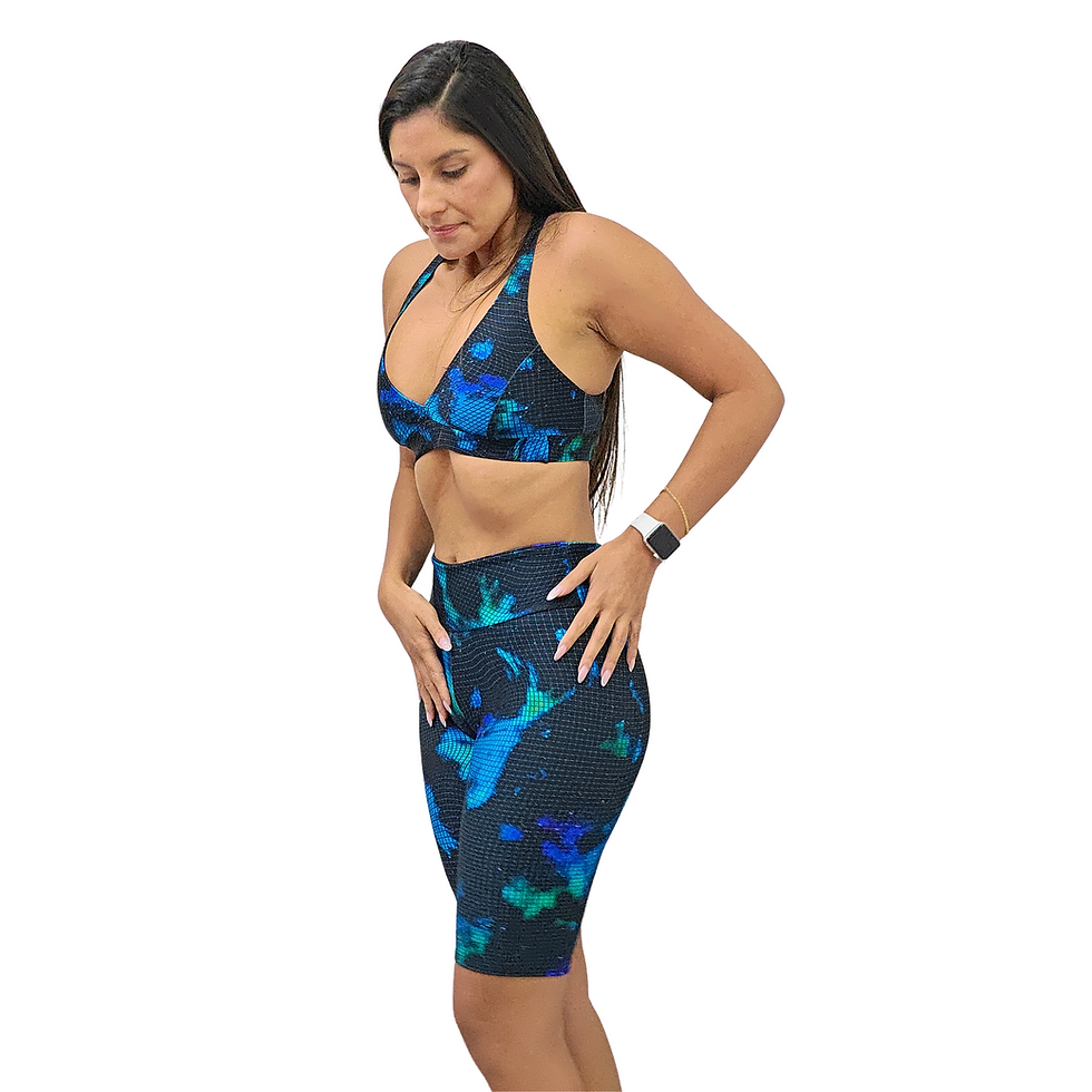 Miniatura: Bermuda ciclista trilobal estampada azul/preto 