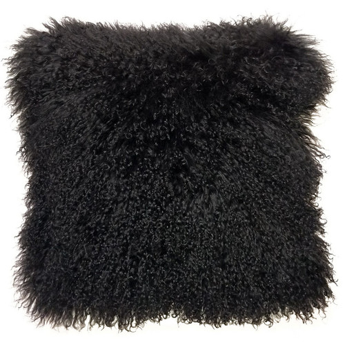 Midnight Tibetan Lamb Pillow Chesterfield Leather