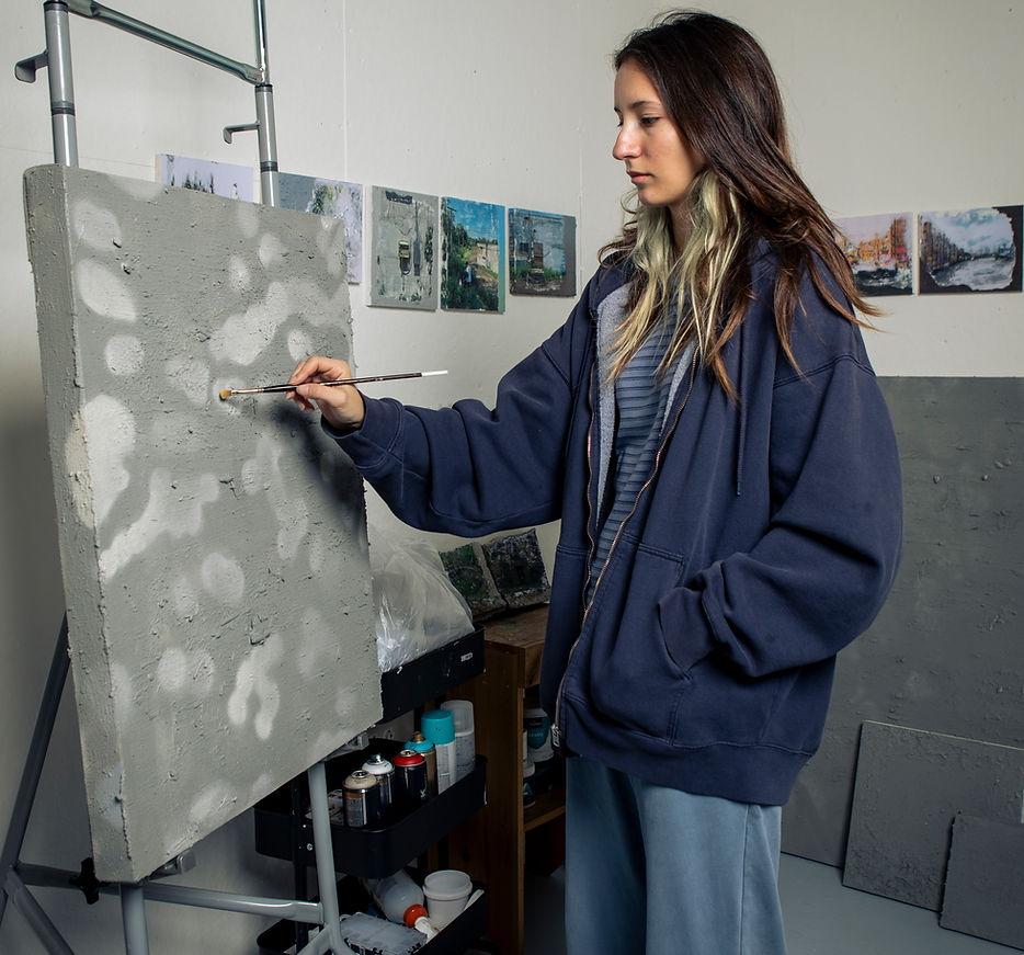 Studio shot of mixed-media artist Anastasia Theofanous