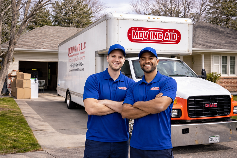Movers ready for action outside the truck.png