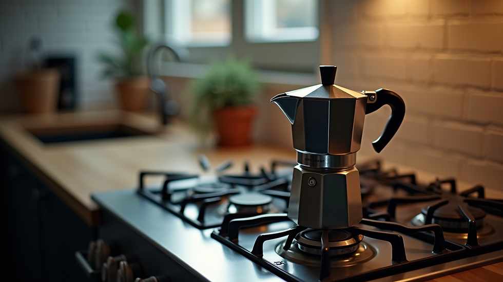High angle view of an Italian coffee maker on a stove