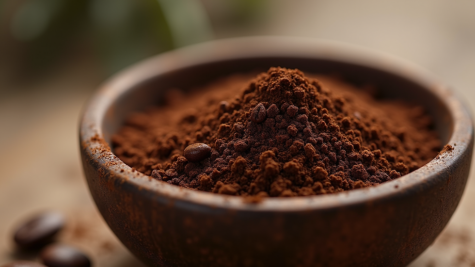 Close-up of Due Amici coffee grounds in a bowl