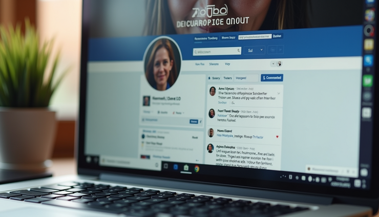 Eye-level view of a vibrant Facebook Group page on a laptop screen