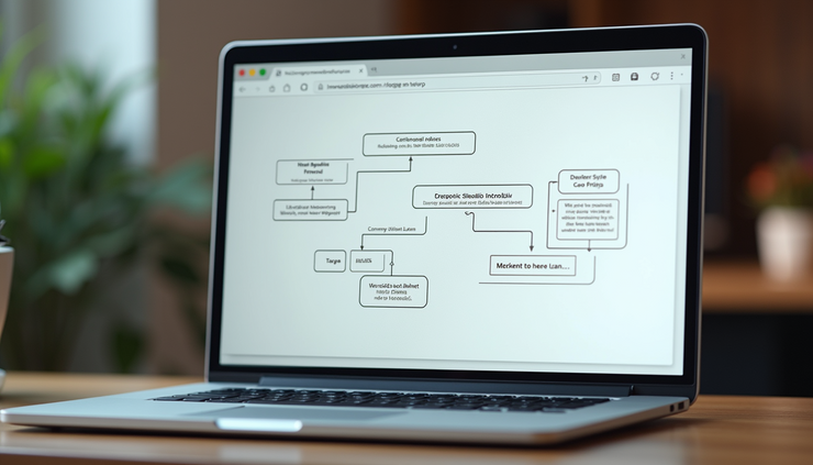 Eye-level view of a laptop screen showing a clear website sitemap diagram