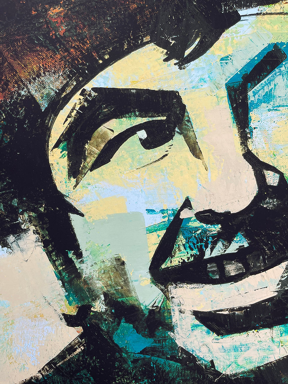 Thumbnail: Detail of Bill Sikes art print showing impasto texture and portrait close up. Robert Newton character study by Phil Davis