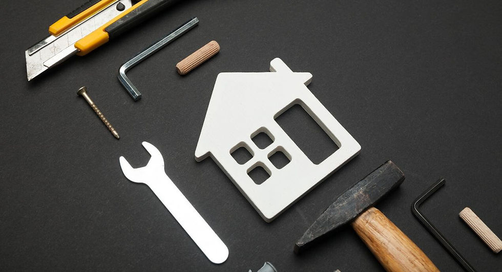 House model surrounded by tools representing common property maintenance issues and repair solutions in rental properties.
