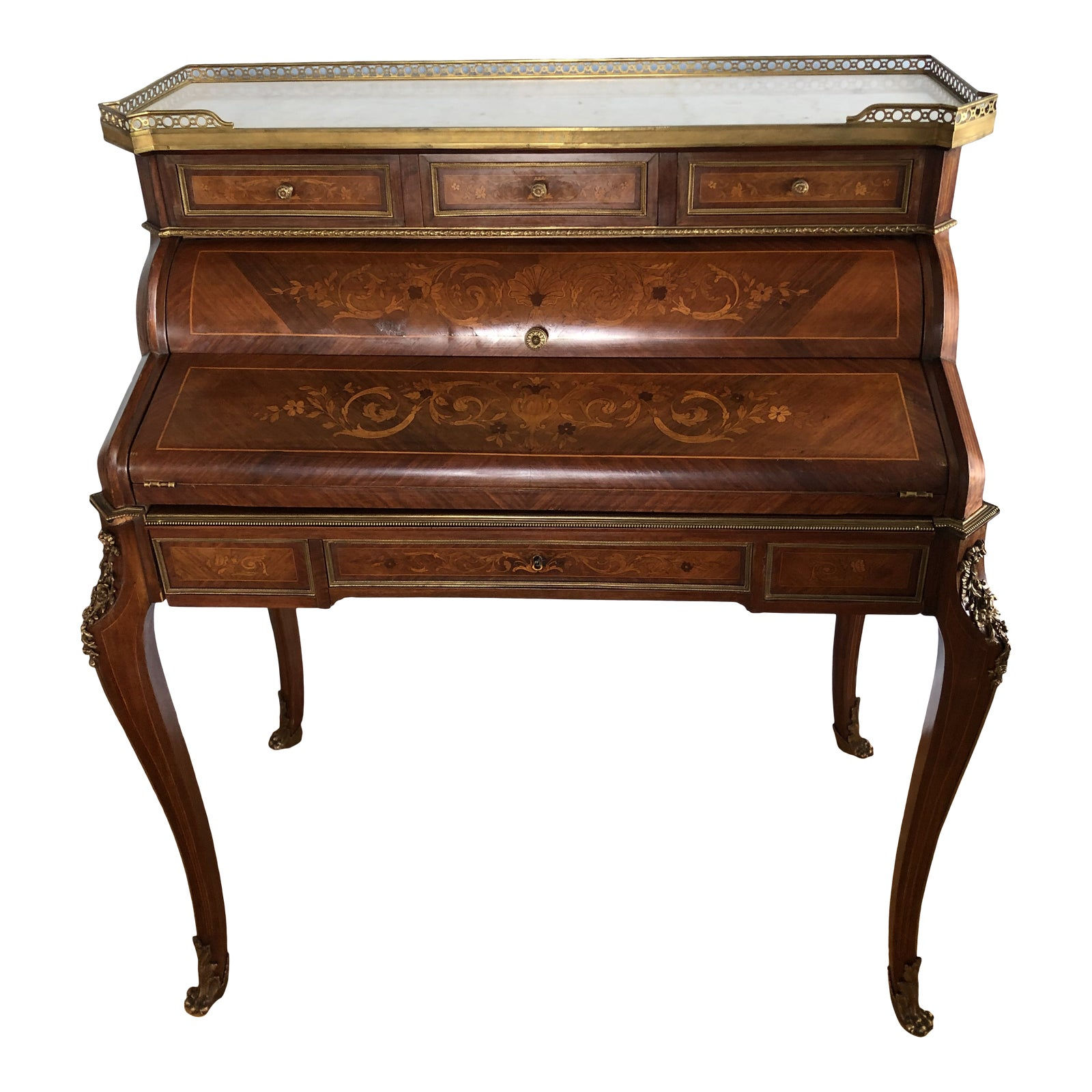 Rothschild Estate Louis XIV Inlaid Mahogany Writing Desk W/ Bronze Mounts