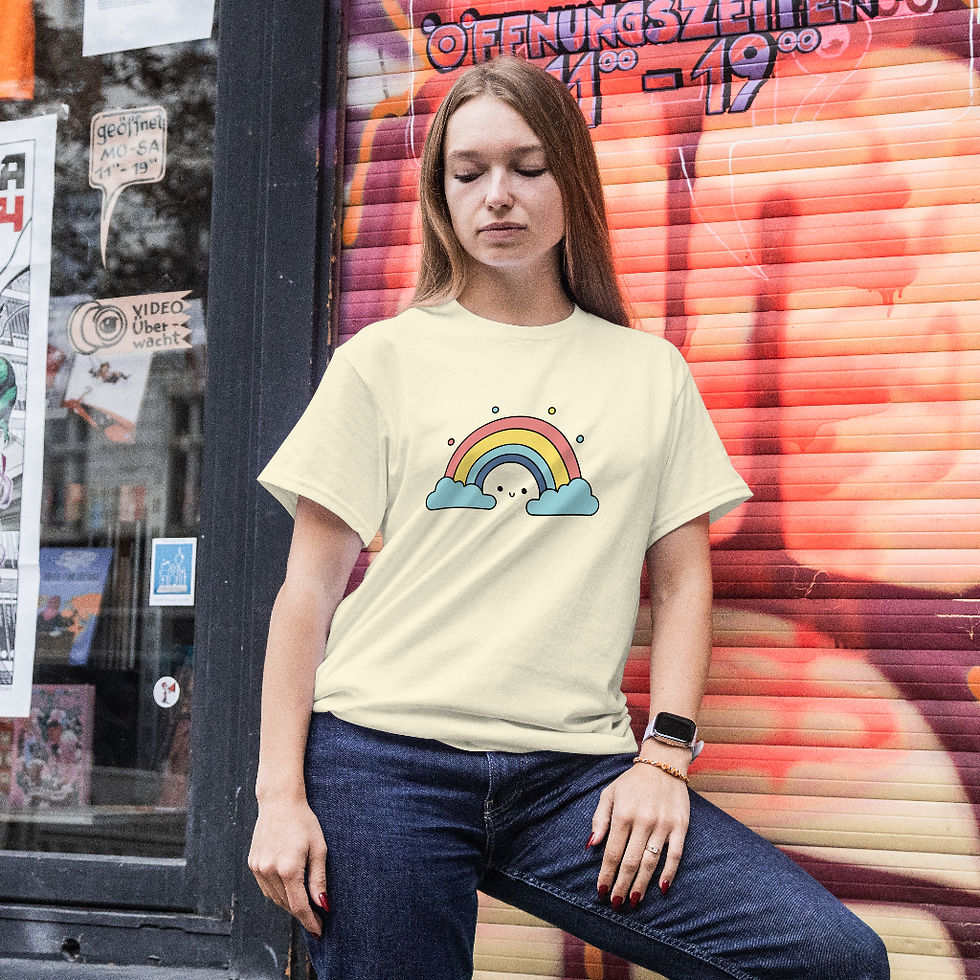 Thumbnail: Off-White | Happy Rainbow | 220 GSM Oversized Cotton T-shirt