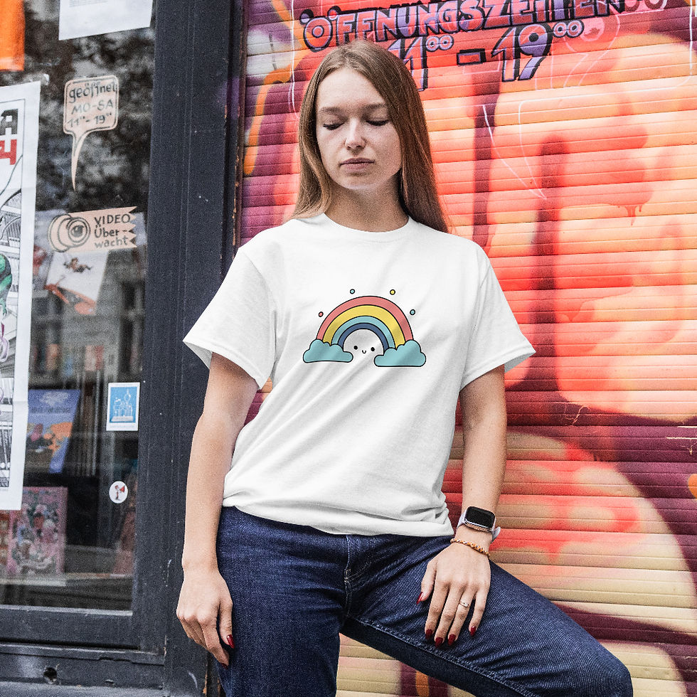 Thumbnail: White | Happy Rainbow | 220 GSM Oversized Cotton T-shirt