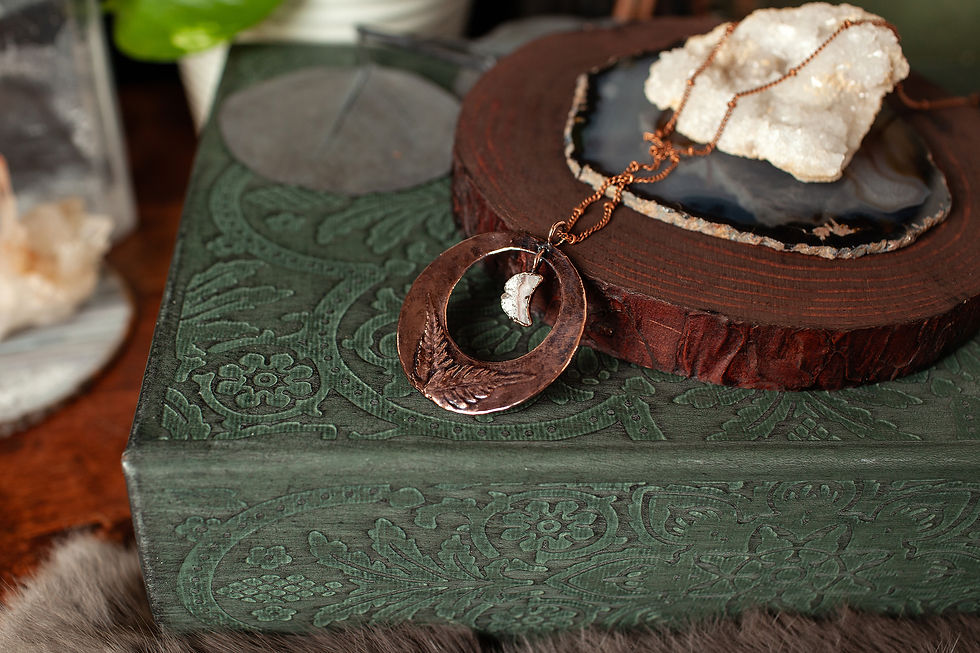 Thumbnail: Copper Fern Pendant with Amethyst Crescent Moon