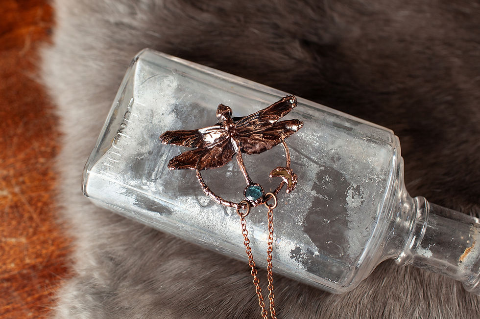 Thumbnail: Real Dragonfly Copper Necklace with Blue Kyanite