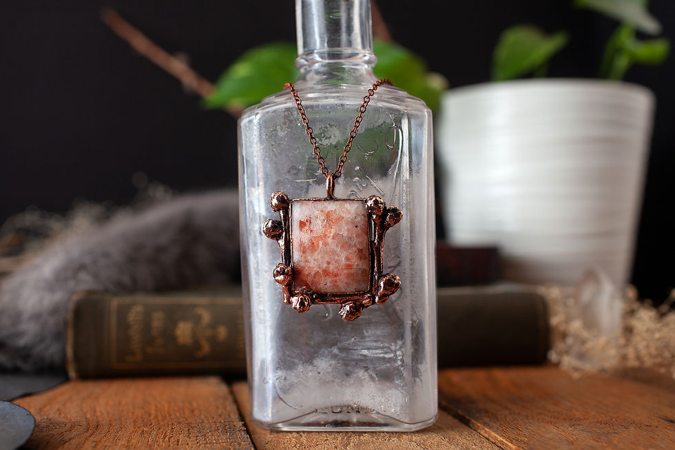 Thumbnail: Sunstone Twig Pendant - Handmade Copper Crystal Necklace