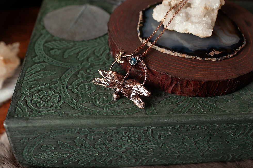 Thumbnail: Real Dragonfly Copper Necklace with Blue Kyanite