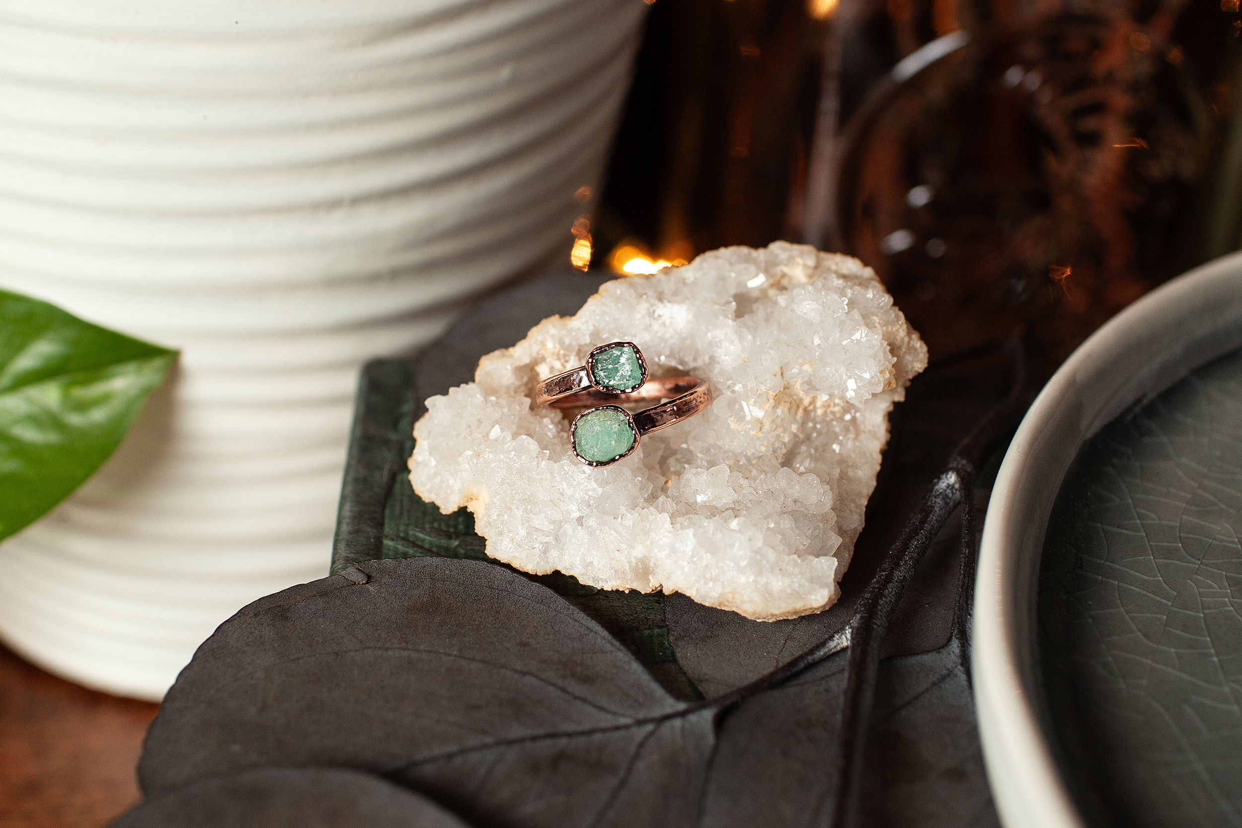 Raw Emerald Copper Ring / Size 5