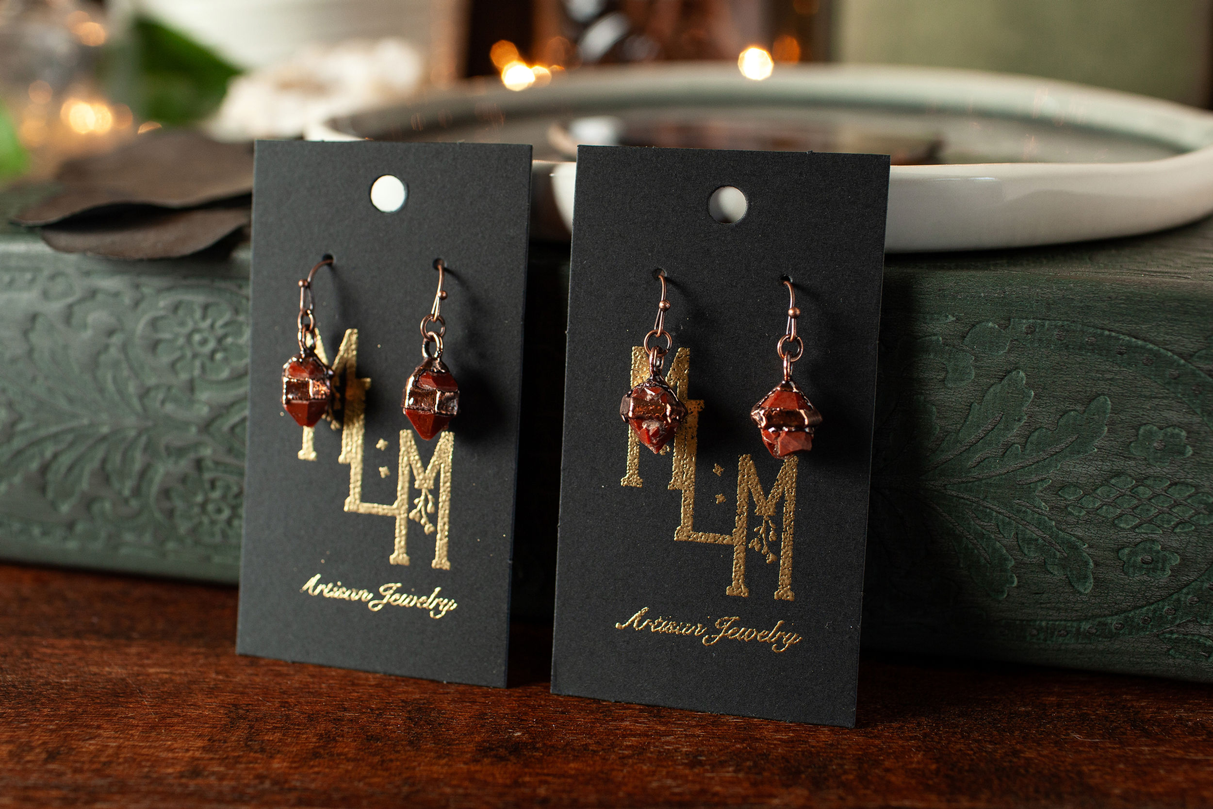 Raw Spanish Red Quartz Copper Earrings