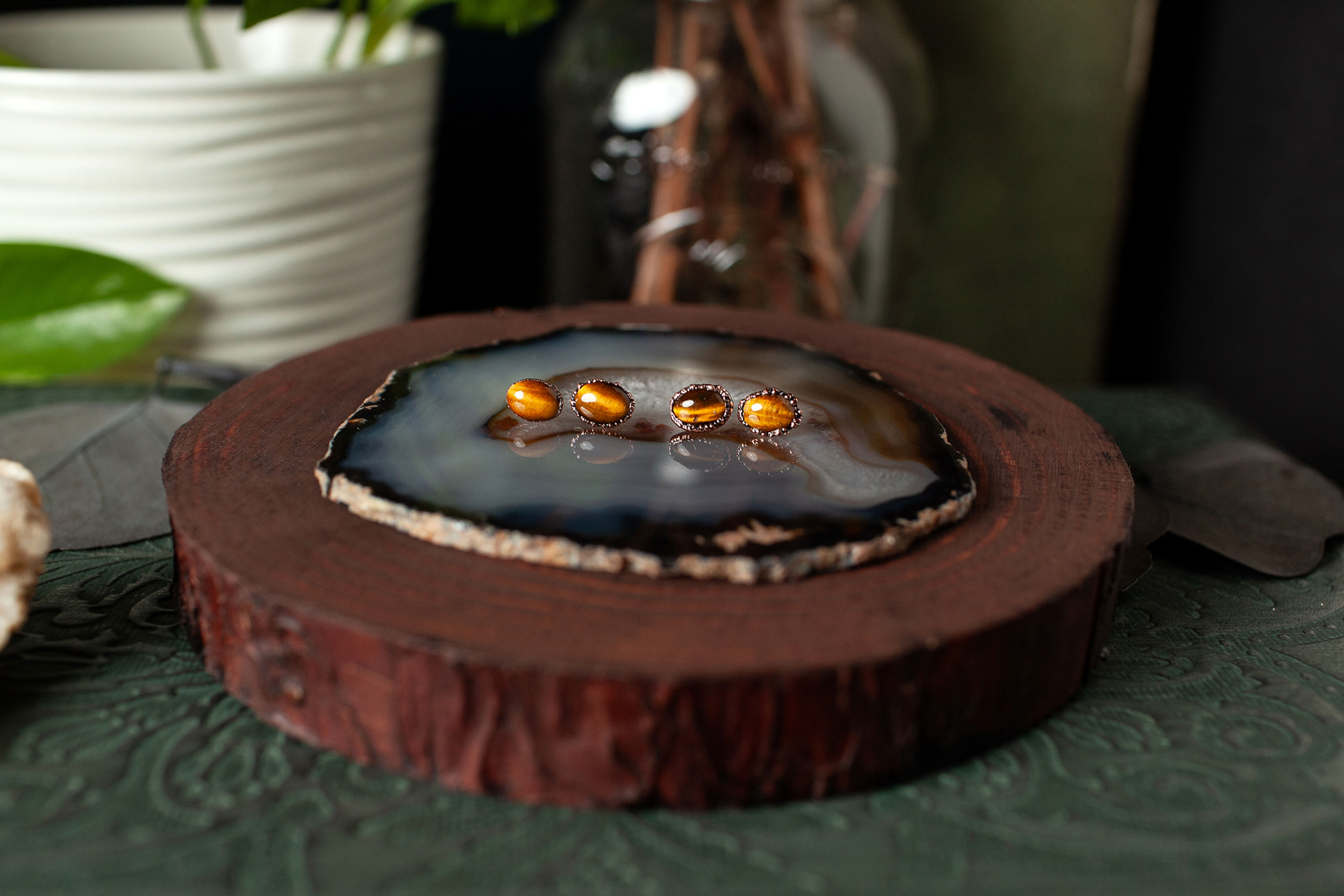 Tiger Eye Copper Stud Earrings