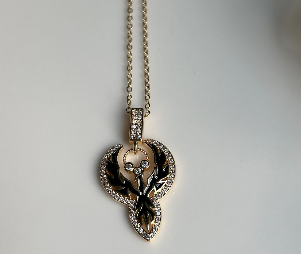 NAPOLİ Anka Kuşu Zirkon Kolye- Siyah Mineli Gold