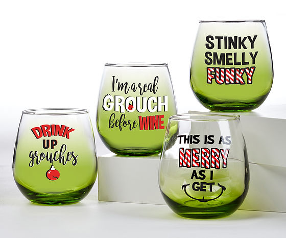 Grinch Stemless Wine Glass, Set of 4 | Jetty's