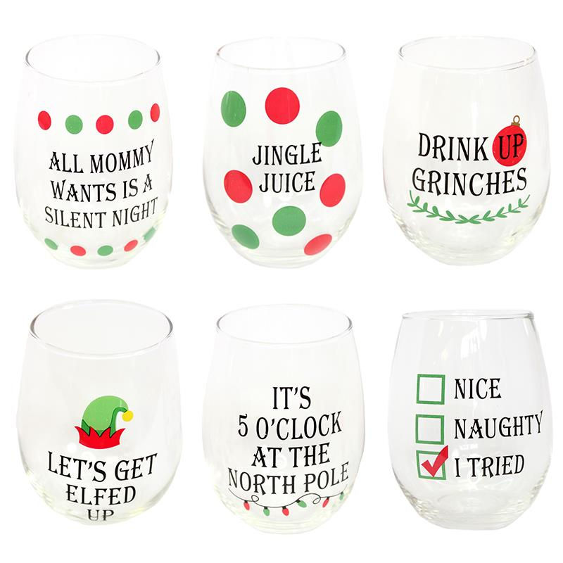 Stemless Christmas Wine Glasses