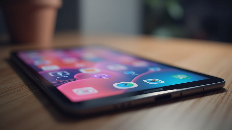 Close-up view of a tablet displaying a colorful app prototype