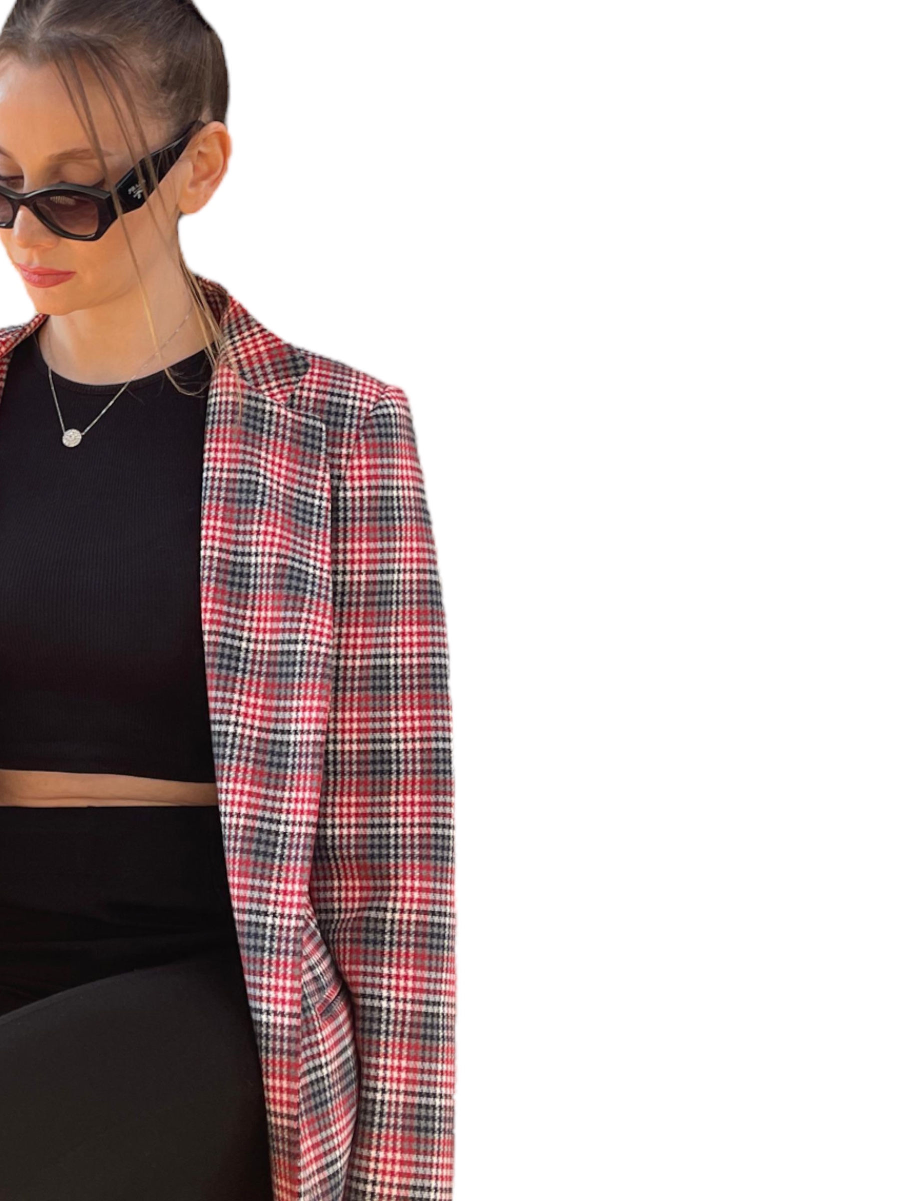 Dik Yaka Ekose Blazer Ceket