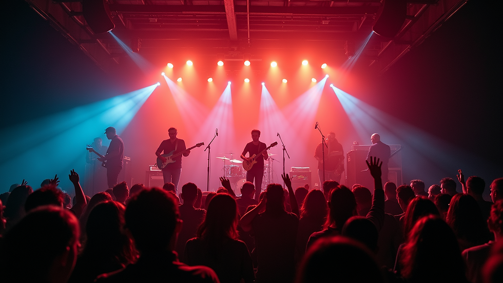 High angle view of musicians performing on stage
